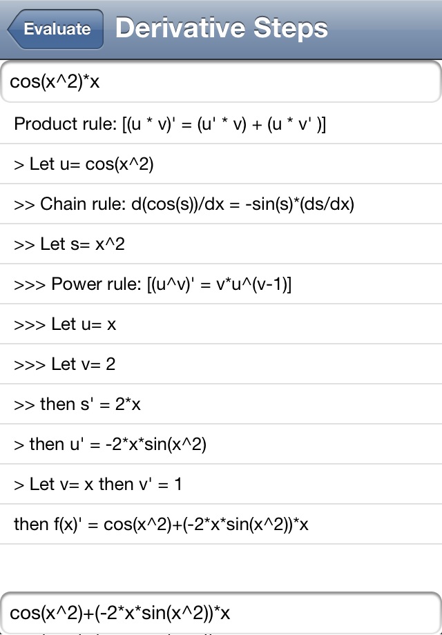 uDerivative Derivative Steps Screen