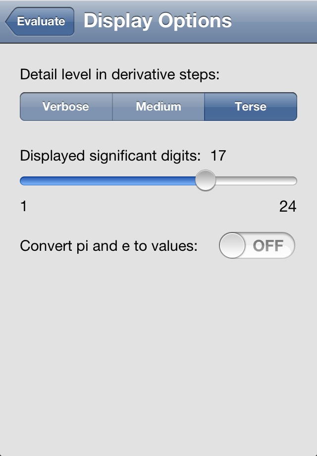 uDerivative Display Options Screen